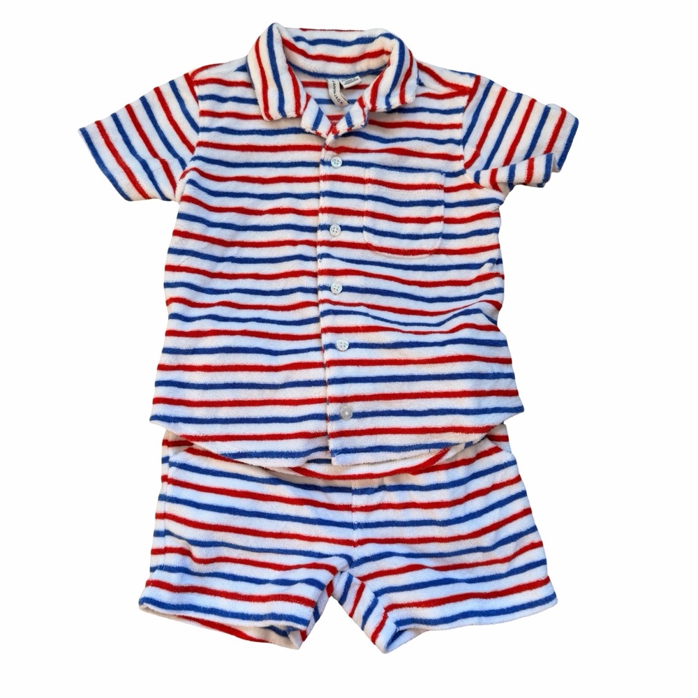Janie and Jack Red White Blue Terry Stripe Set 12-18M